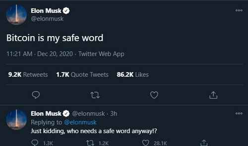 Bitcoin (BTC) is my 'Safe Word', Just Kidding - Elon Musk 14