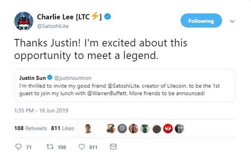 Чарли Ли из Litecoin соглашается встретиться с Уорреном Баффетом