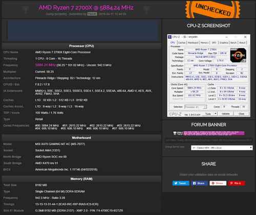 Энтузиасты разогнали AMD Ryzen 7 2700X до 5884 МГц