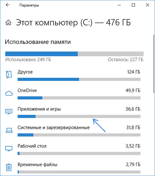 Размер всех установленных программ