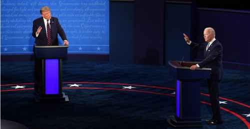 Изображение Джо Байдена и Дональда Трампа на первых президентских дебатах, 2020 г.
