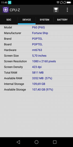Обзор Poptel P60: CPU-Z (Device)