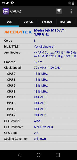 Elephone A5: CPU-Z