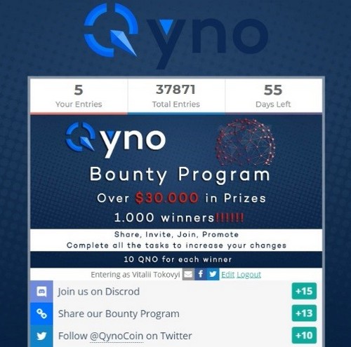 Qyno: Bounty, Airdrop, бесплатные токены Qyno Coin