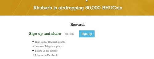Rhubarb: Bounty, Airdrop, бесплатные токены RHU
