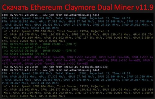 Скачать Ethereum Claymore Dual Miner v11.9