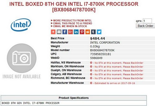 Стали известны цены настольных процессоров Intel Coffee Lake