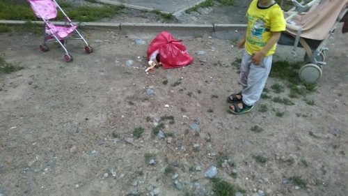Выпавший пакет упал в паре сантиметров от 2-летнего мальчика, который шел с мамой домой 
