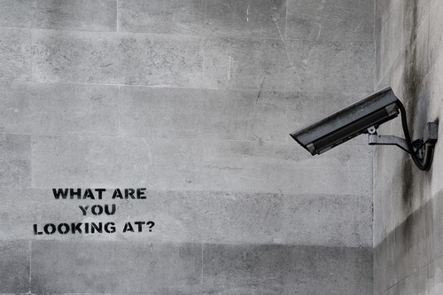 LONDON, UK - SEPTEMBER 15th 2014: Banksy's 'CCTV' Graffiti in London