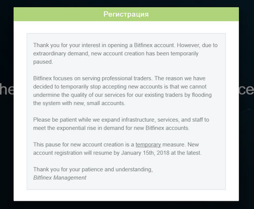 Bitfinex приостановила регистрацию новых пользователей